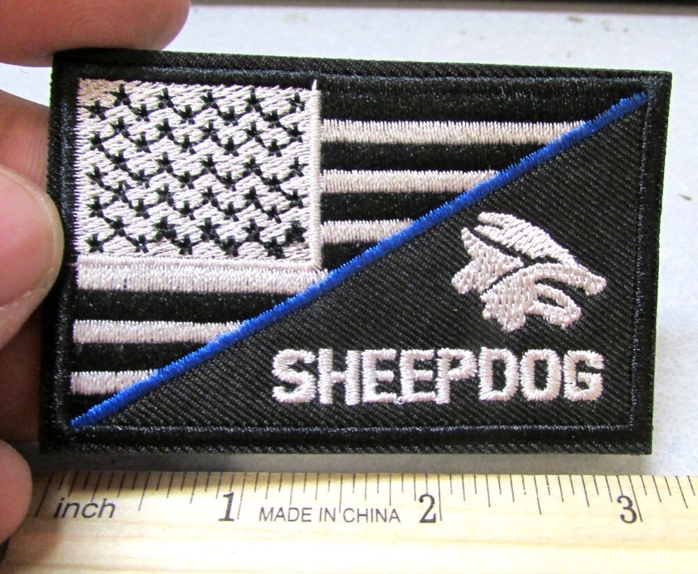 NEW Embroidered Patch hook n loop on back Patch USA Flag Sheepdog blue line 3x2