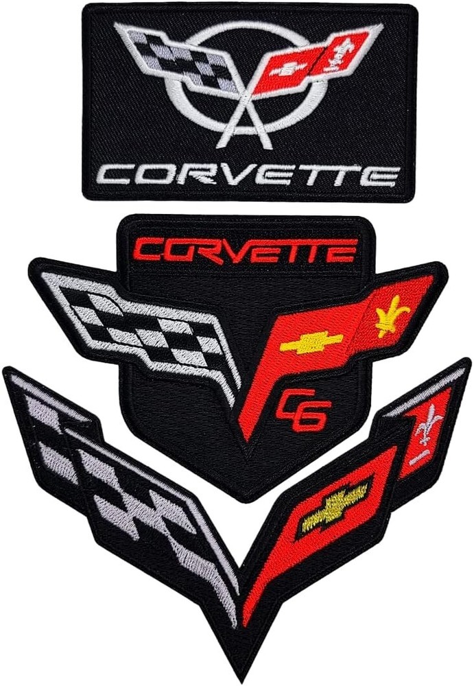 Corvette Racing Checkered Flags Patch (3PC Bundle - Iron on sew on B001