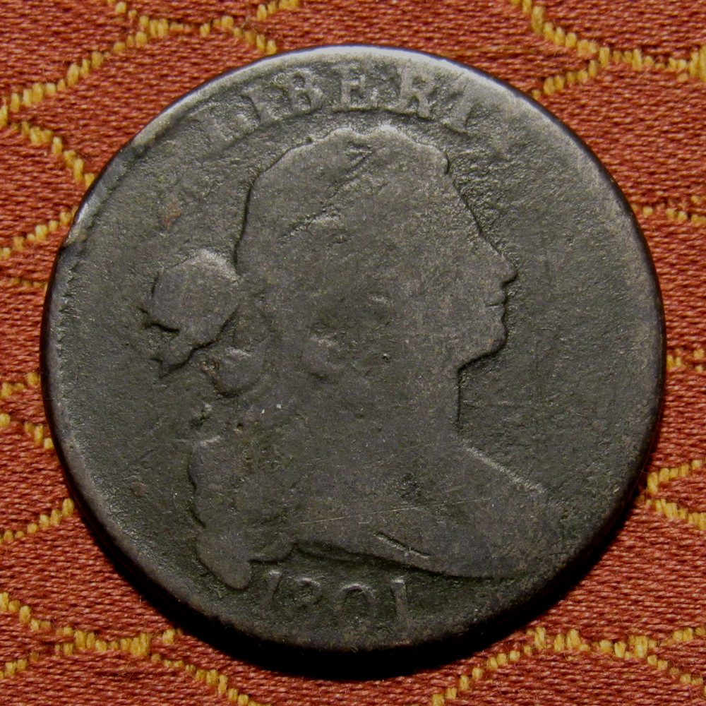 1801 DRAPED BUST LARGE CENT, S-224, G/VG ~ ORIGINAL, FULL DATE & REVERSE, NICE