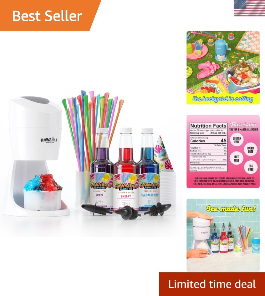 All-In-One Shaved Ice Kit - S900A Machine with Cherry, Grape & Blue Raspberry