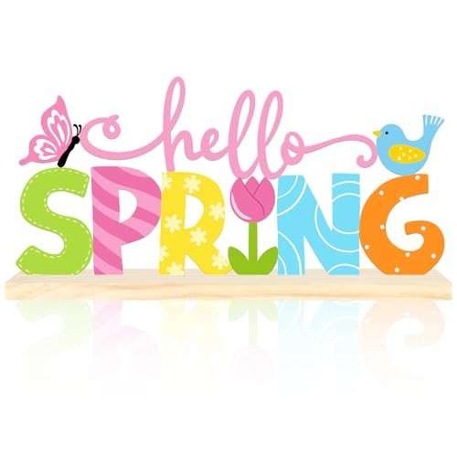 Metal Hello Spring Table Sign, Hello Spring Tabletop Decoration Hello.Spring