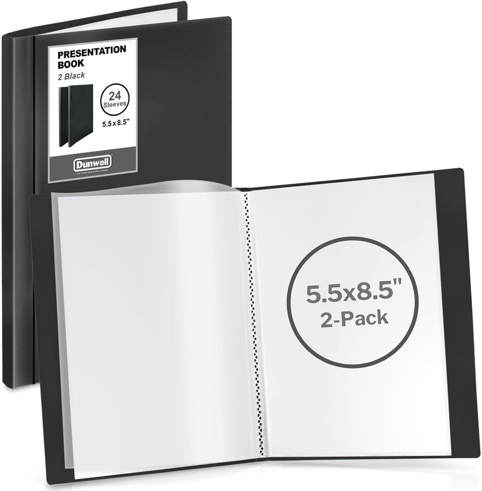Small Presentation Book 5.5X8.5 (2-Pack, Black), 24 Pockets Display 48 Half Size