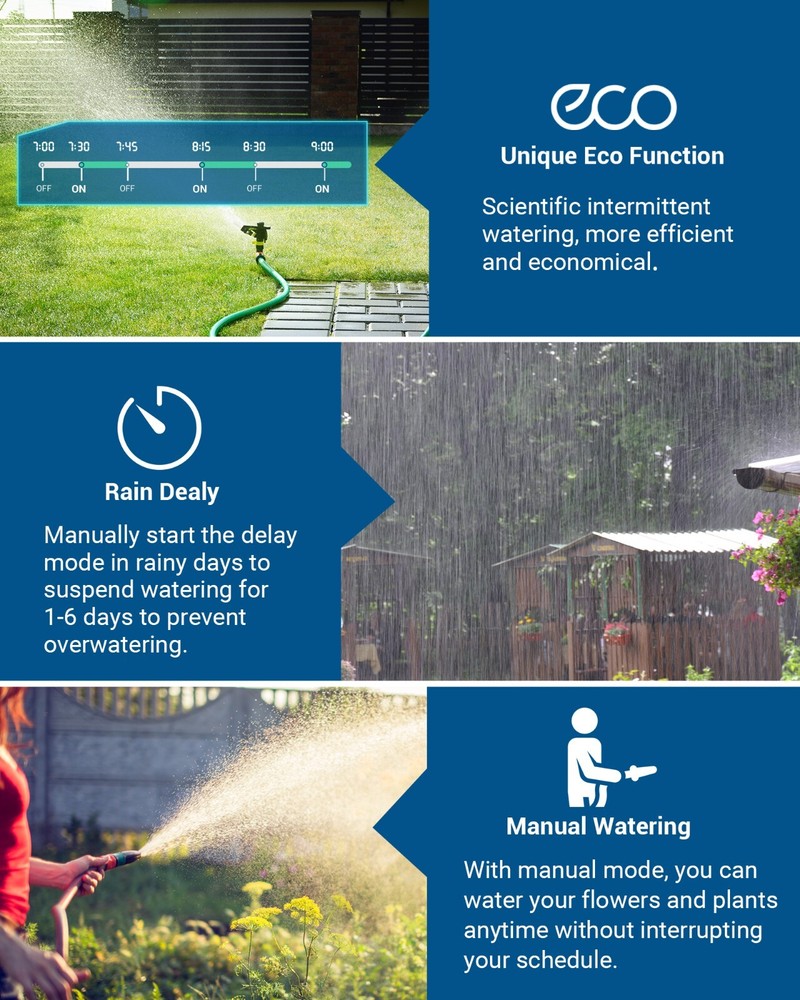 DEWENWILS Sprinkler Timer 3 Zone, 4 Programmable Water Hose Timer for Garden