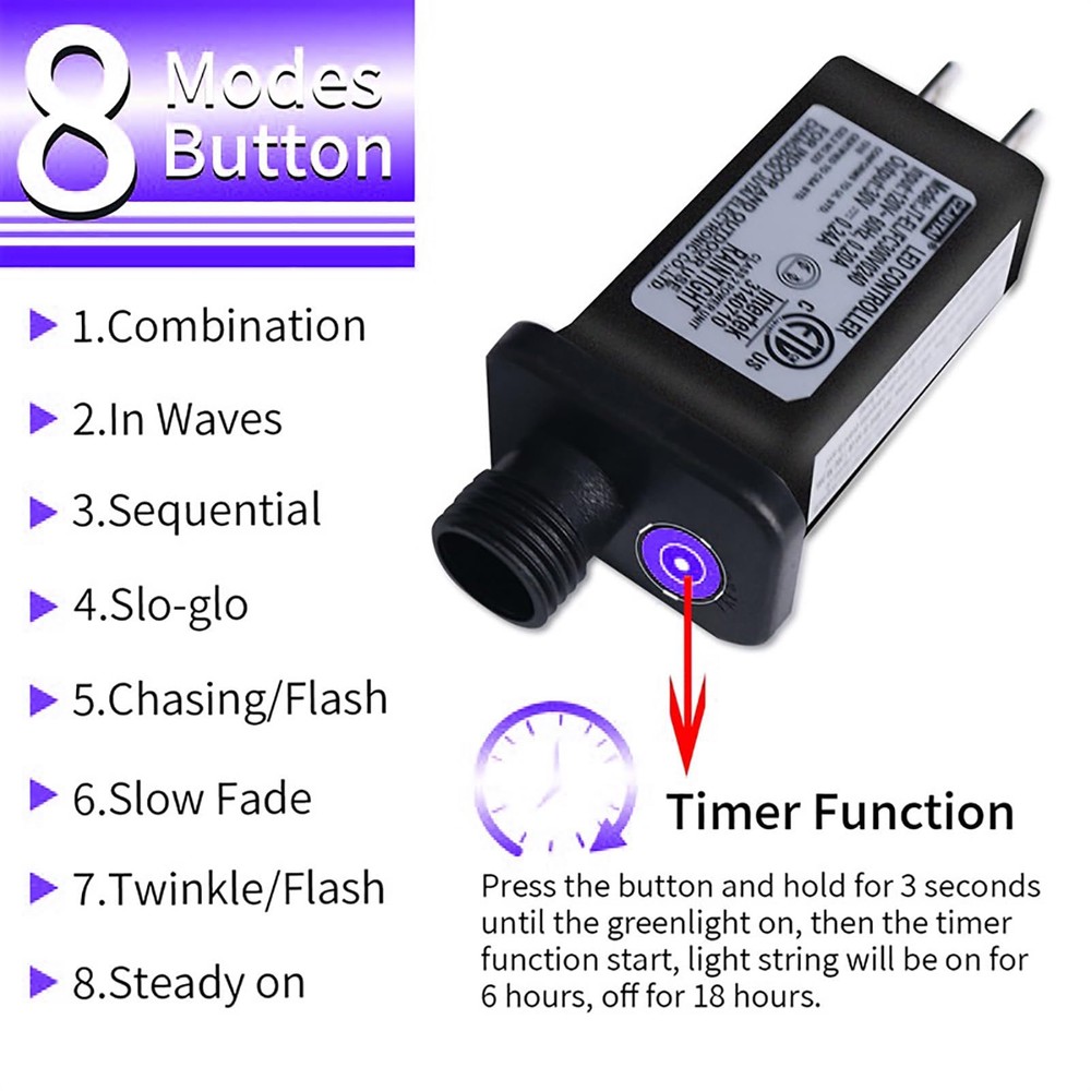 Multicolor Christmas String Lights - 100 LED String Lights Plug in for Tree, ...