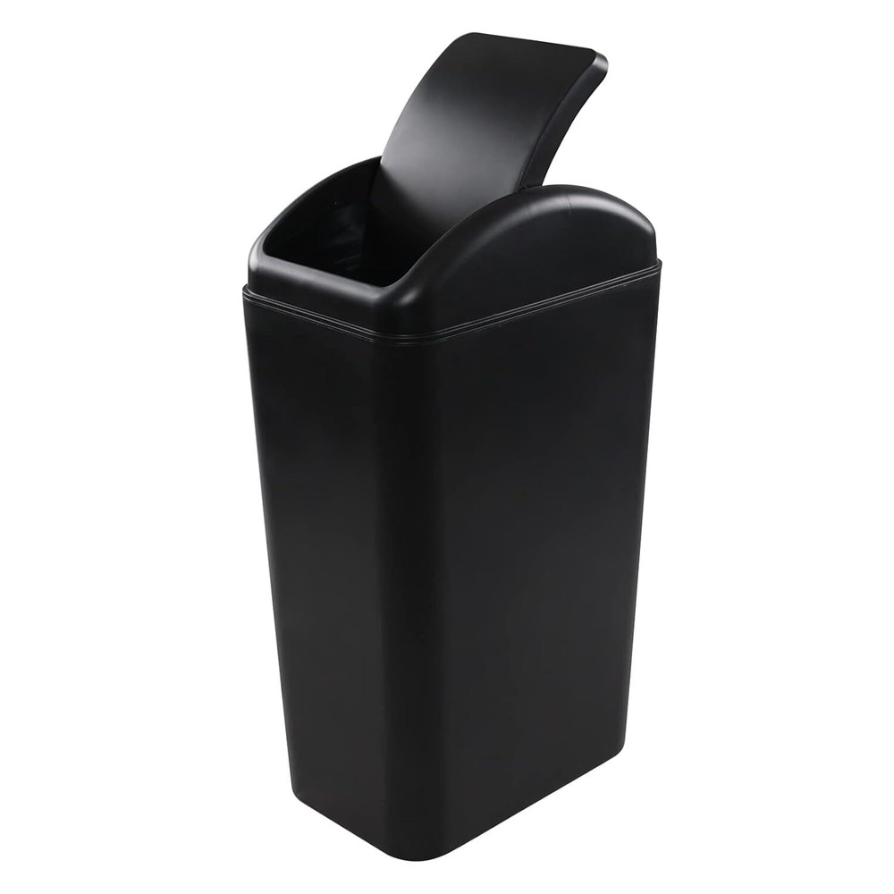 3 Gallon Black Plastic Swing Top Trash Can, Small Slim Garbage Bin with