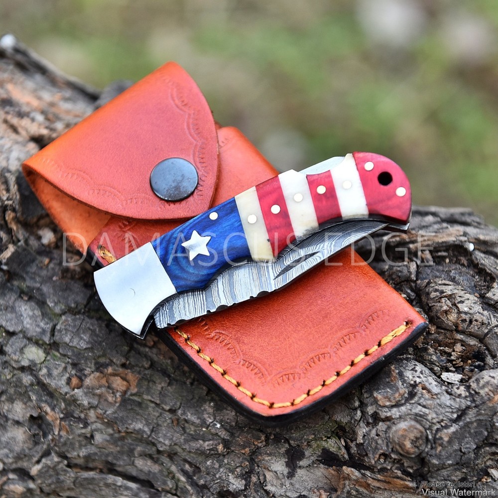 7'' Handmade Damascus Folding Knife – Pocket EDC Custom Outdoor Sharp Blade Tool