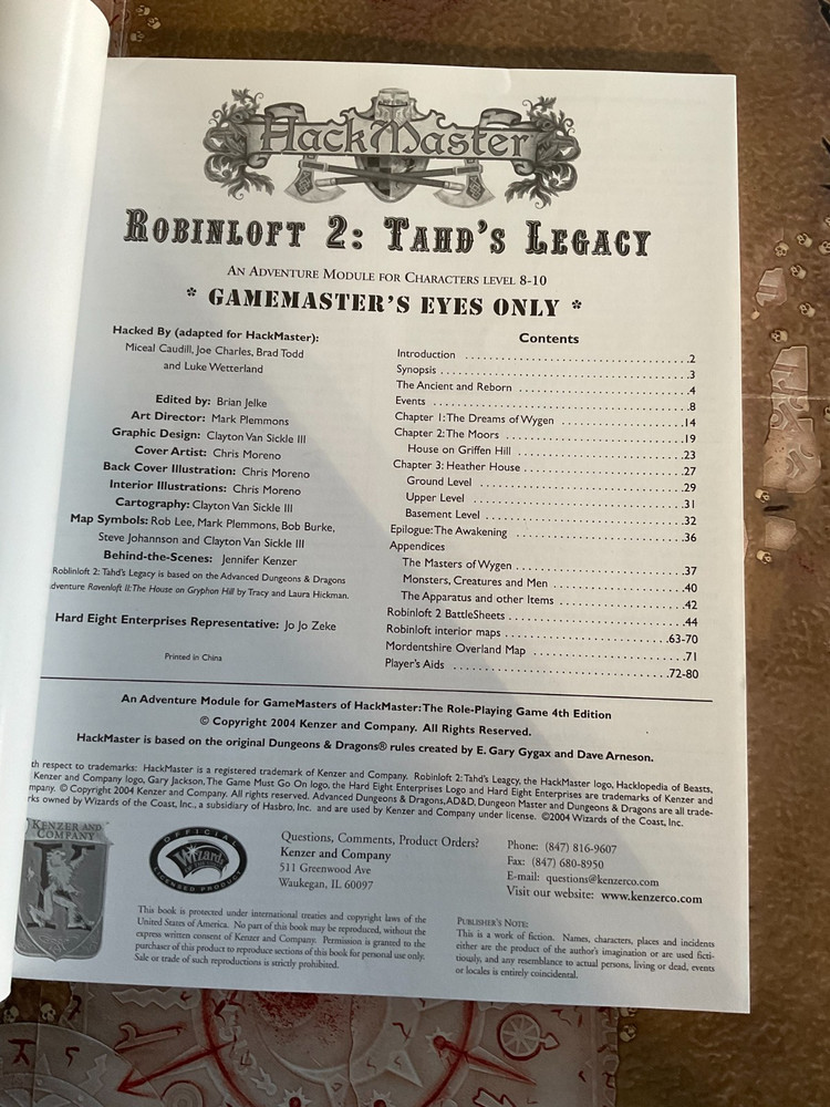 HackMaster RPG 4e R2: ROBINLOFT 2: TAHD'S LEGACY Adventure Kenzer & Co.