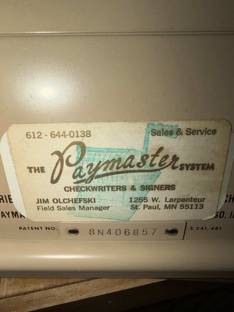 Vintage Paymaster Check Writer Machine Works With Key