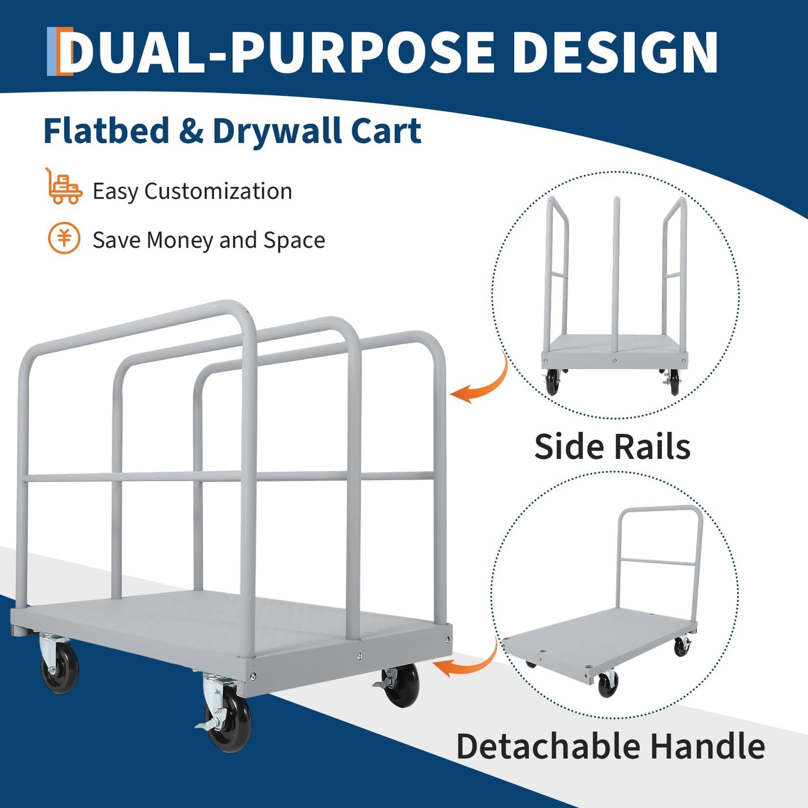 Heavy Duty Steel Panel Truck Cart, 36"x24" Drywall Dolly Platform Truck 2200Lbs