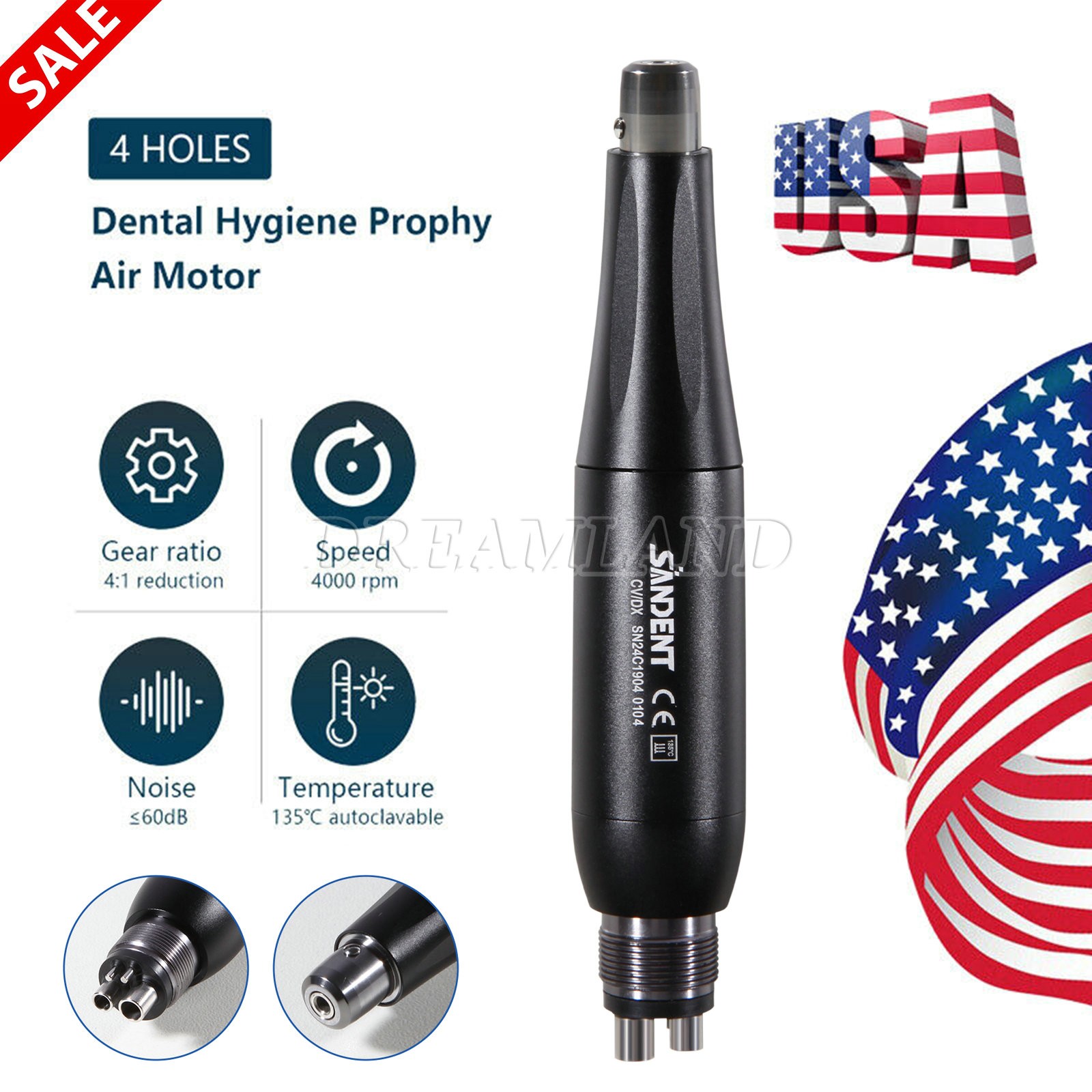 1-5 Dental Hygiene Prophy Handpiece Air Motor 4Holes 4:1 Nose Cone 360°Swivel