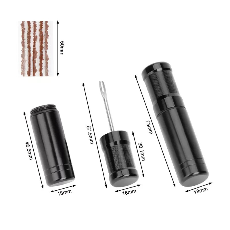 Bicycle Tire Repair Tool Emergency Plug Kit Tubeless Portable Flat Fix Container