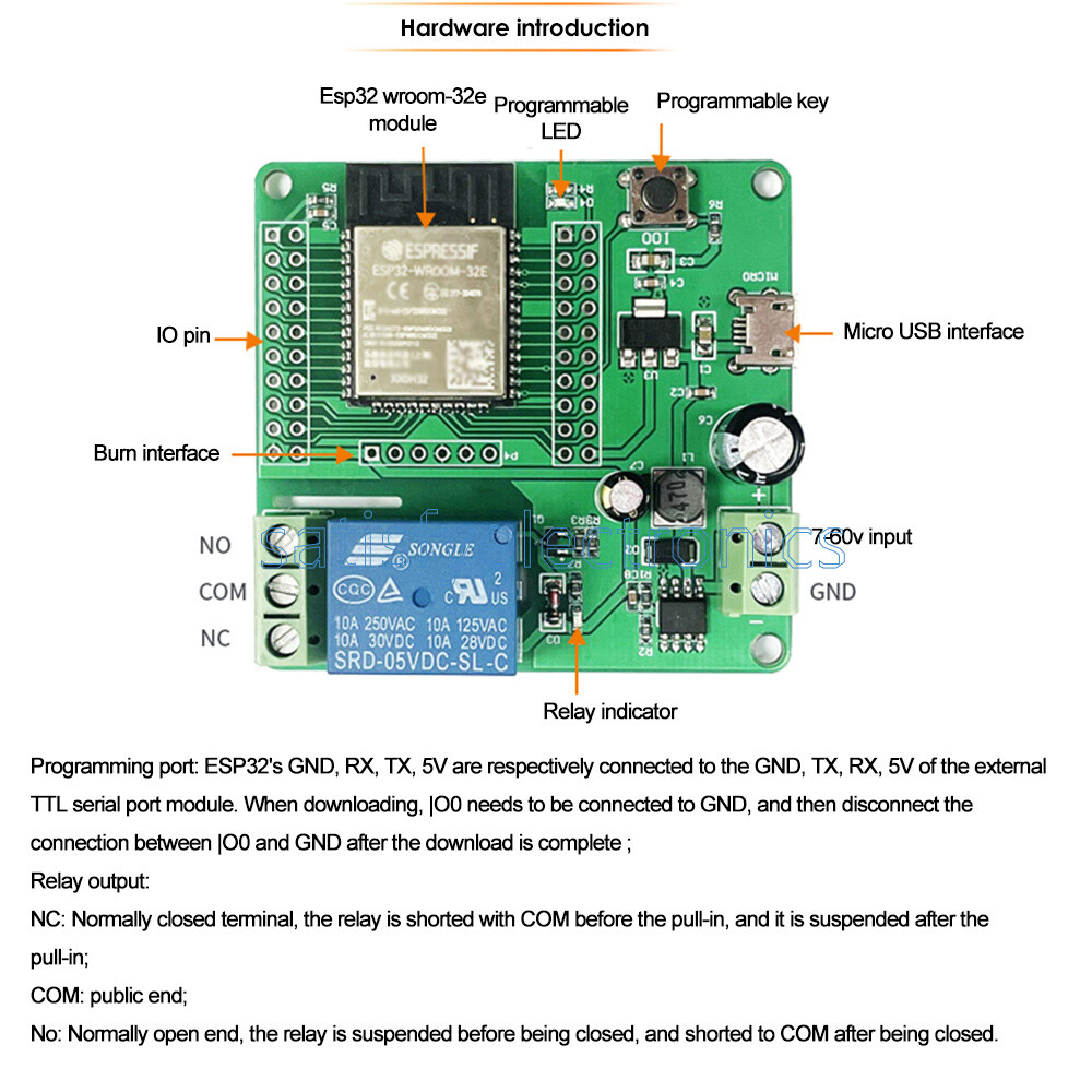 ESP32-WROOM Development Board Single Relay Module DC7-60V Micro USB 5V NEW