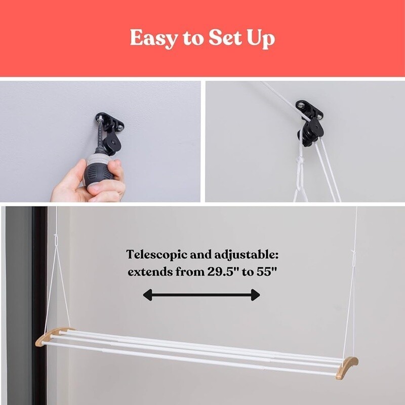 Ceiling Mounted Drying Rack Adjustable Pulley Space Saving Clothes Dryer New