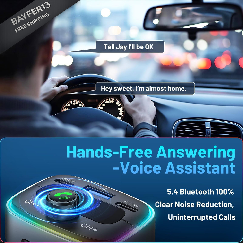 HUNDRUP Bluetooth 5.4 Car Adapter 60W Charging USB Black