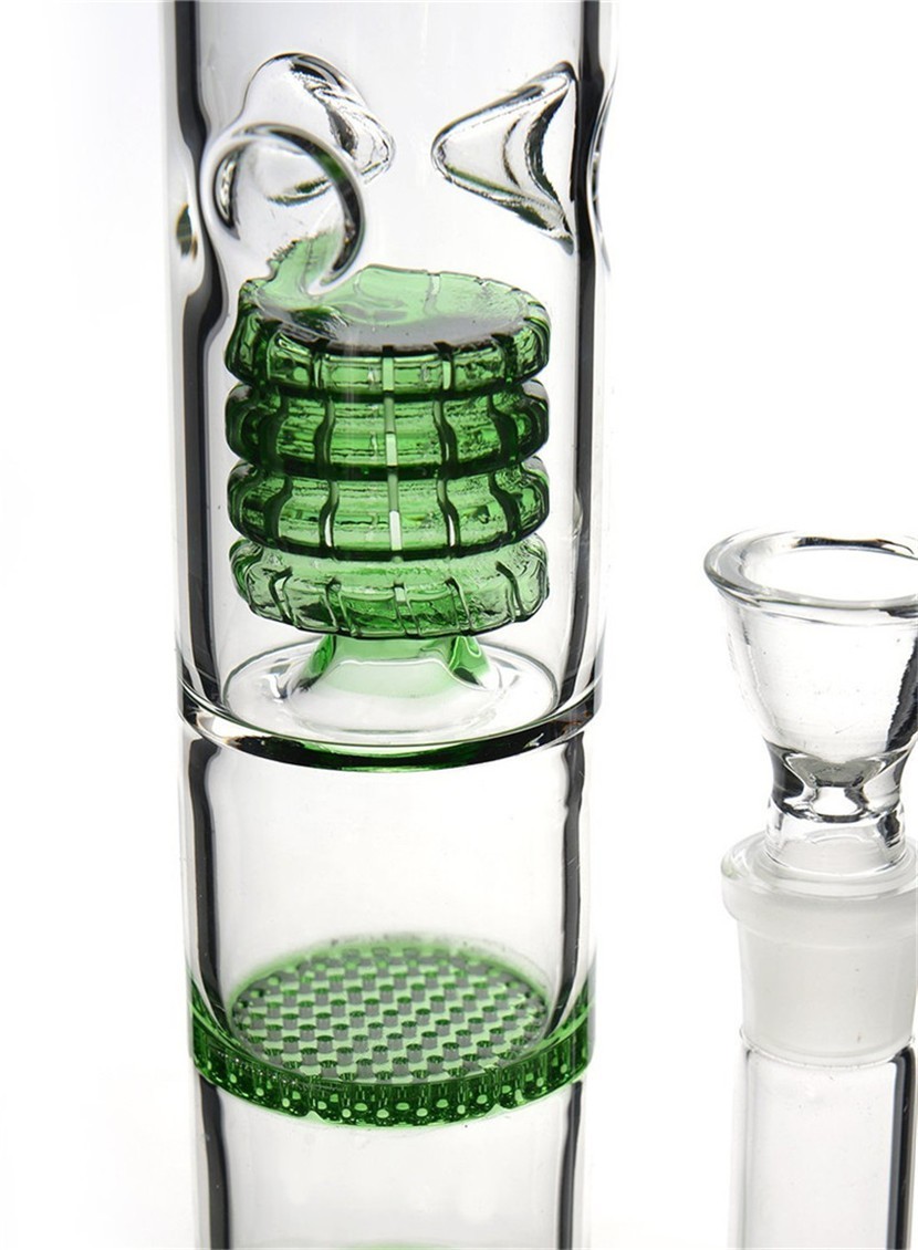 16.5" Glass Bong Hookahs Honeycomb Percolator Water Pipe Bowl for Smoking