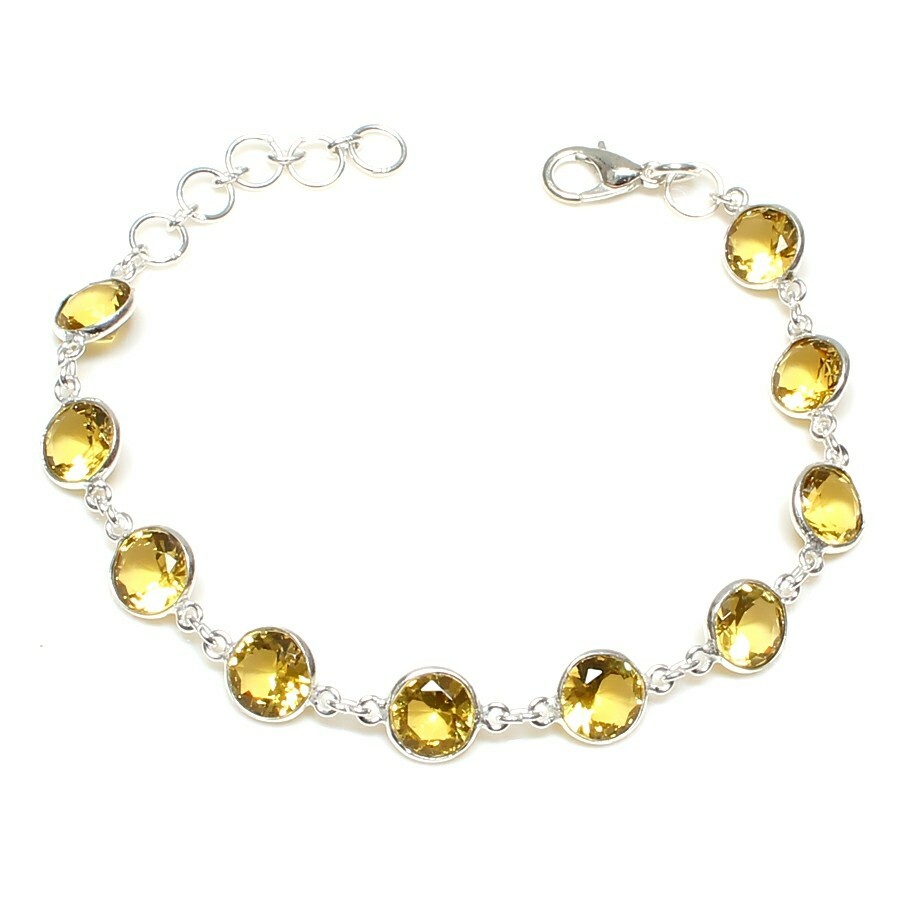 Yellow Citrine Gemstone Handmade 925 Sterling Silver Jewelry Bracelet Sz 7-8"