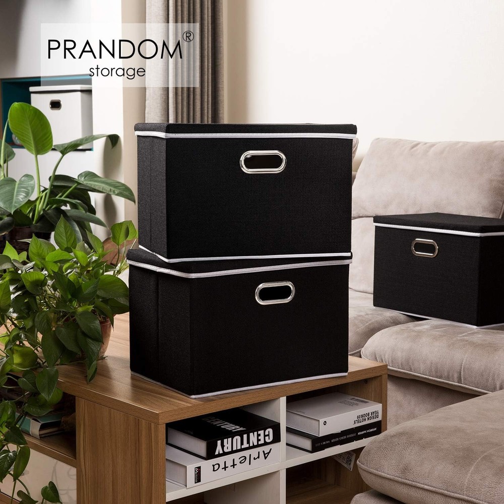 Large Foldable Storage Boxes W/ Lids [3-Pack] Fabric Collapsible Storage Bins