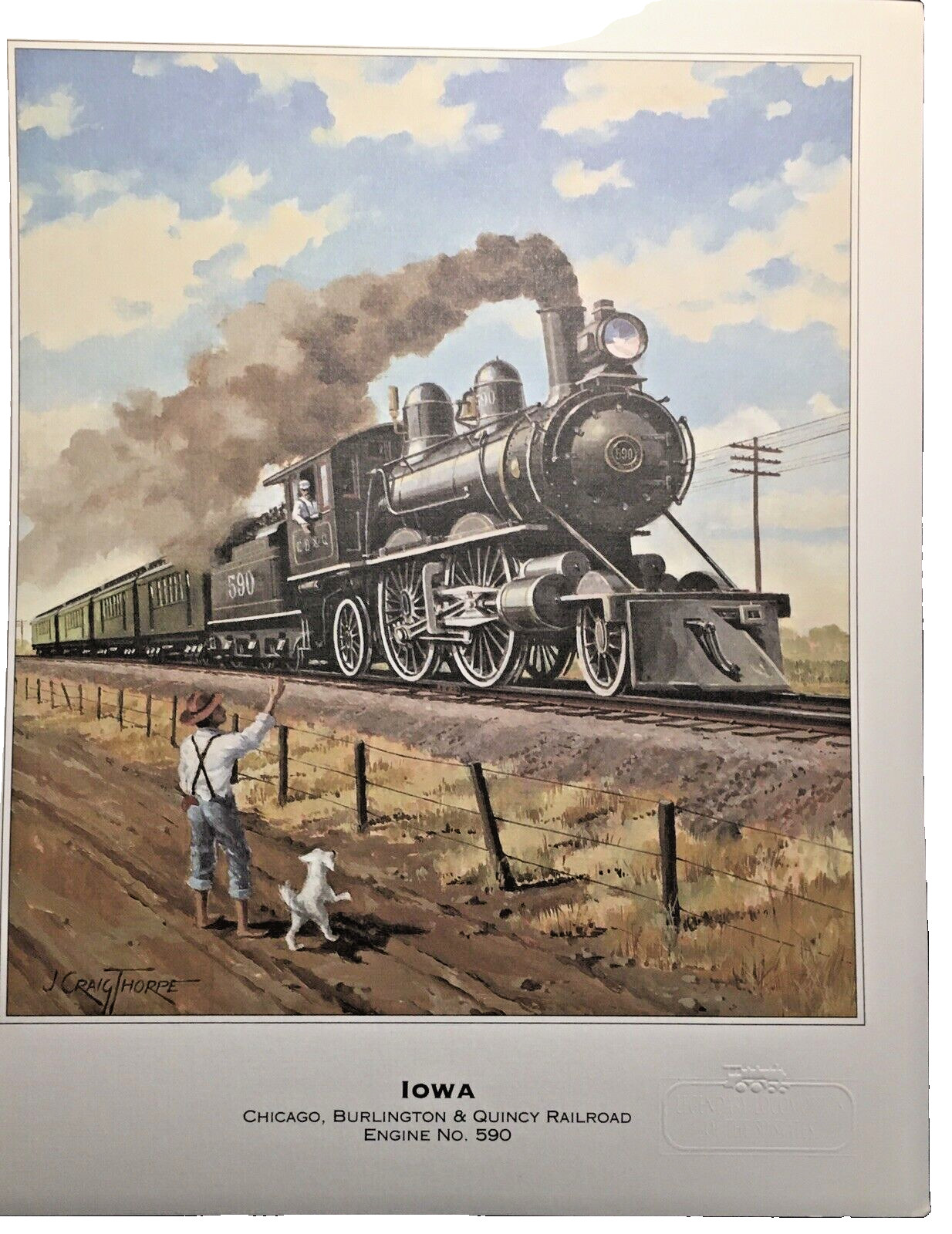Vintage IOWA Chicago, Burlington & Quincy Railroad Engine No. 590 Rare Print