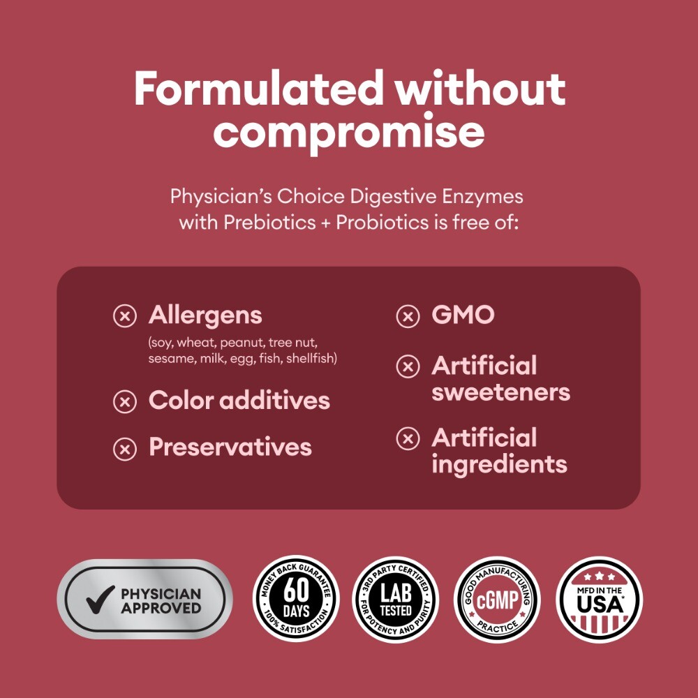 Physician's CHOICE Digestive Enzymes - Multi Enzymes, Organic Prebiotics - 60 CT