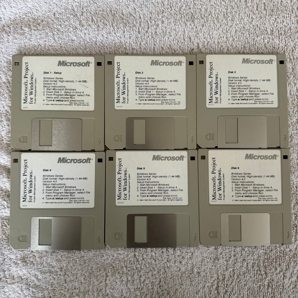 Microsoft Project for Windows 3.1 3.5” Floppy Disk Set Disks 1-6 Untested