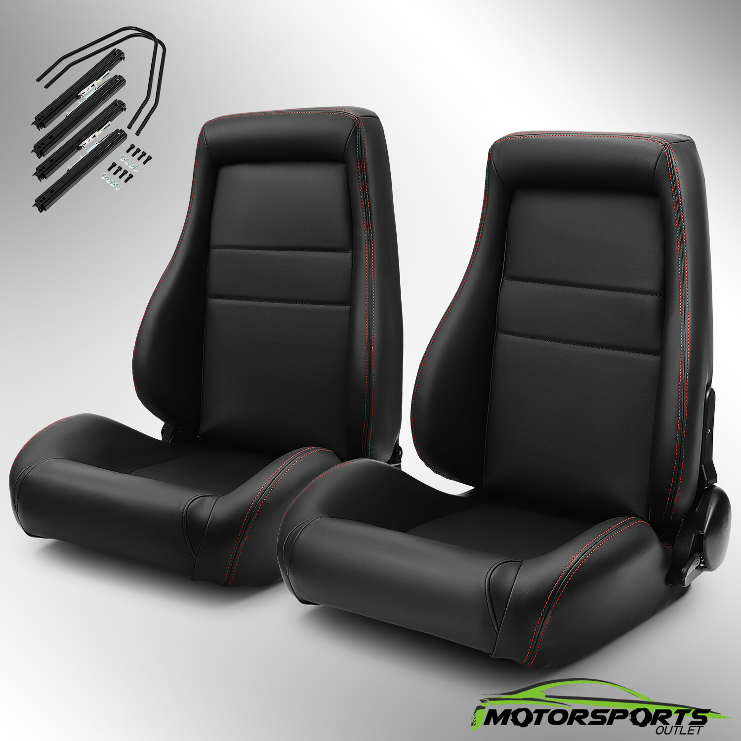 1 Pair Universal Black PVC Leather Easy Reclinable OBS Style Seats Car Seats