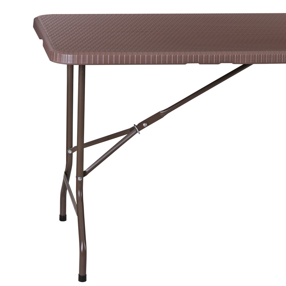 6ft Folding Table Portable Foldable Card Table Fold-in-Half Utility Table Brown