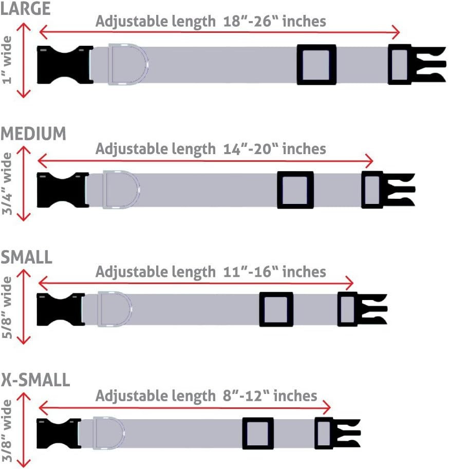 Dog Collars, Durable Solid Nylon Dog Collars in 5 Color Options and 4 Adjustable