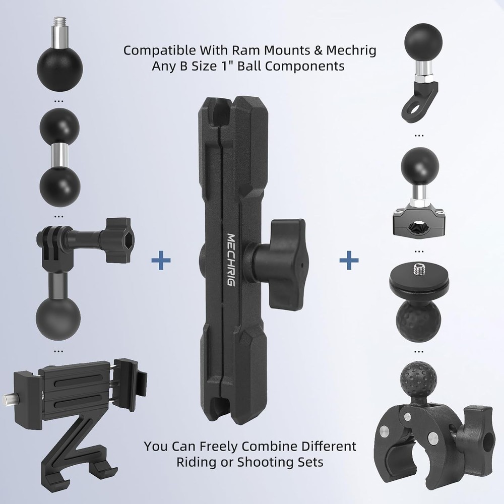 Double Socket Arm,Extension Arm Compatible with RAM Large socket arm, Black