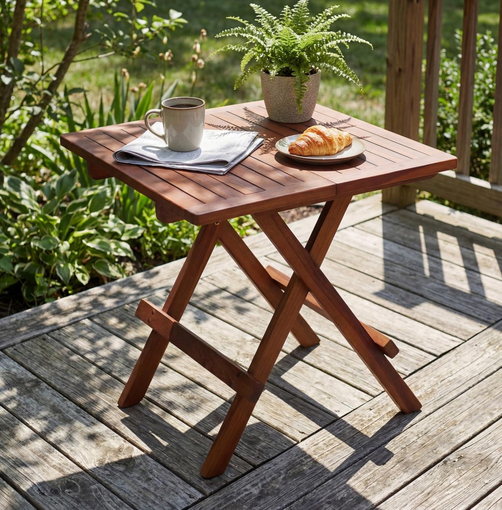 Ravinia Folding Teak Small Table, Oiled Finish Brown