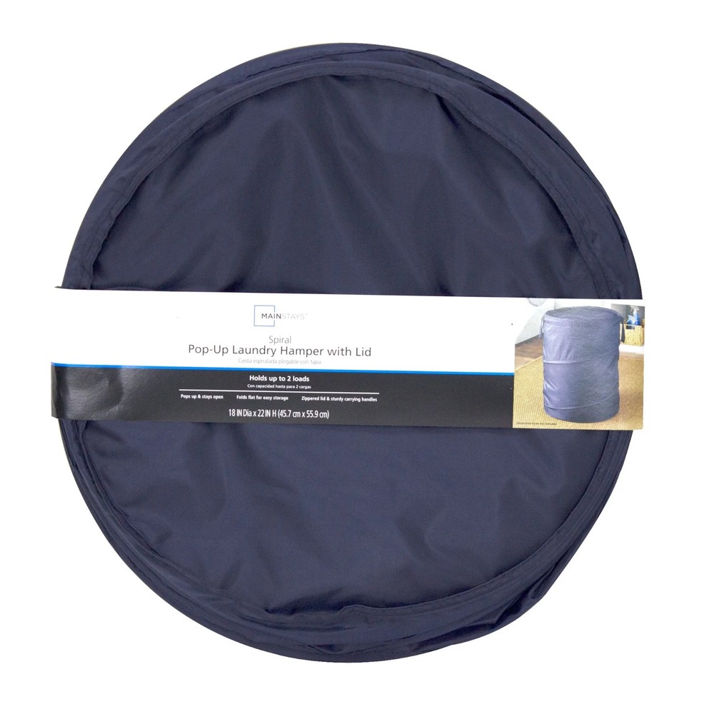 Pop-Up Laundry Hamper – Zipper Lid, 2-Load Capacity, Navy
