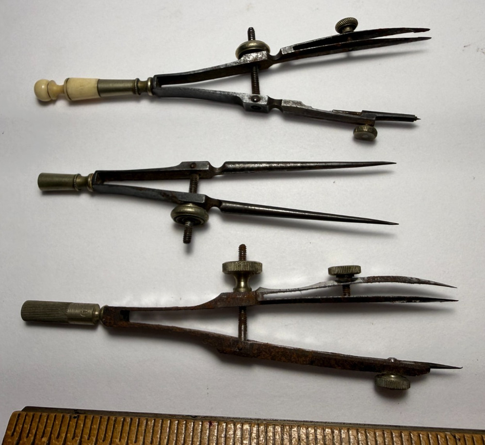Vintage Assorted Small Drafting Tools Nickel Silver Compass Dividers