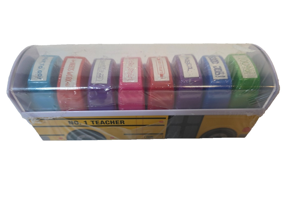 GSM Teacher Stamps Classroom Grading 8 PCS Rectangular Self Inking Awards New