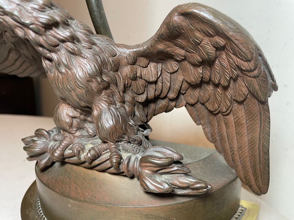antique patinated solid bronze american bald eagle electric table lamp statue