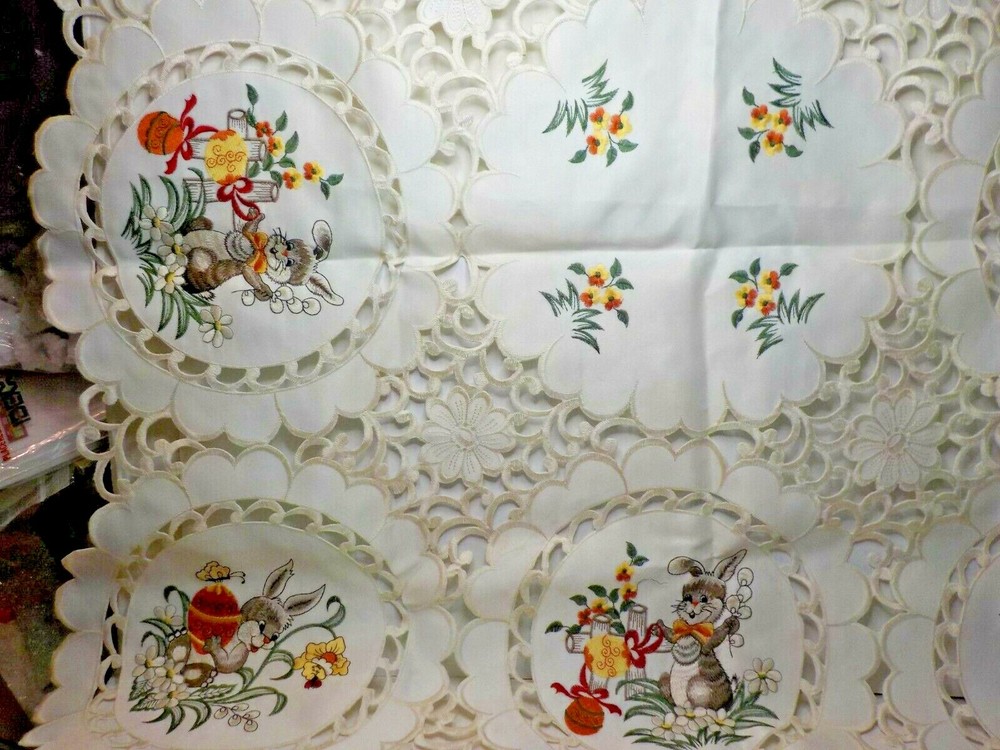 Easter embroidered w/ cutouts table runner 32" by 32" square