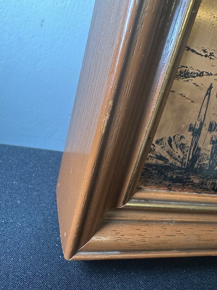 Vintage Clock Signed Copper Etching Horse Etchmasters Wall Framed UK Handmade