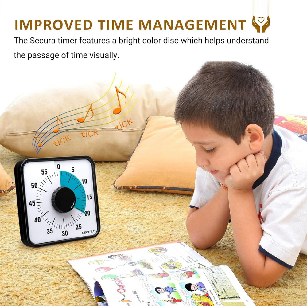Secura 60-Minute Visual Countdown Timer, 7.5-Inch Oversize Classroom Visual Time