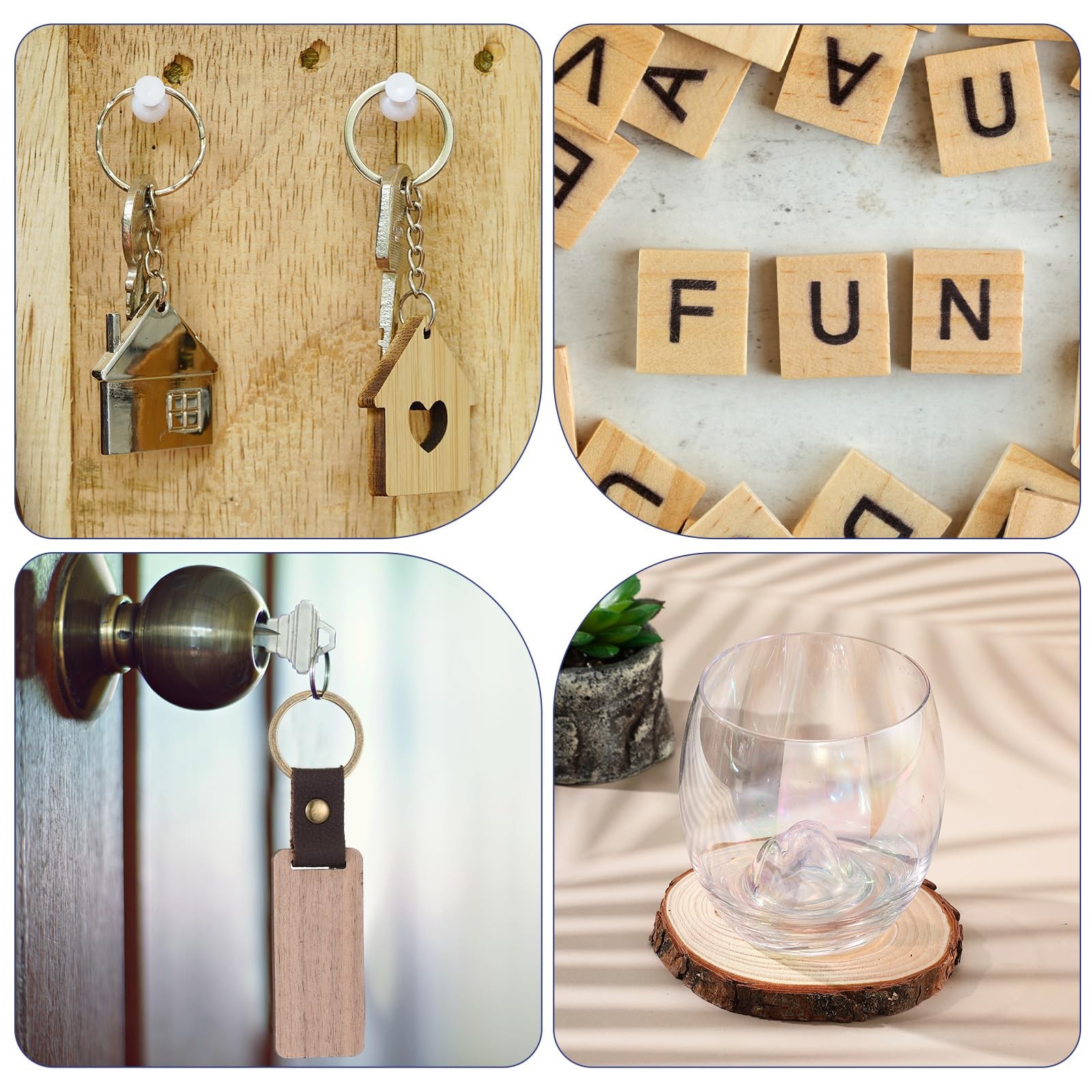 100 Pcs Laser Material Kit Engraving Blanks Wooden Keychains Blanks Set Laser Cu
