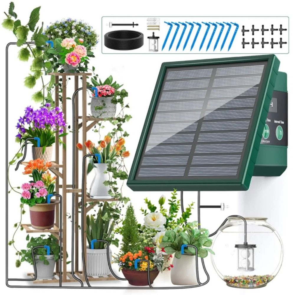 1 SET Solar Automatic Drip Irrigation System for Garden with Timer & Hose