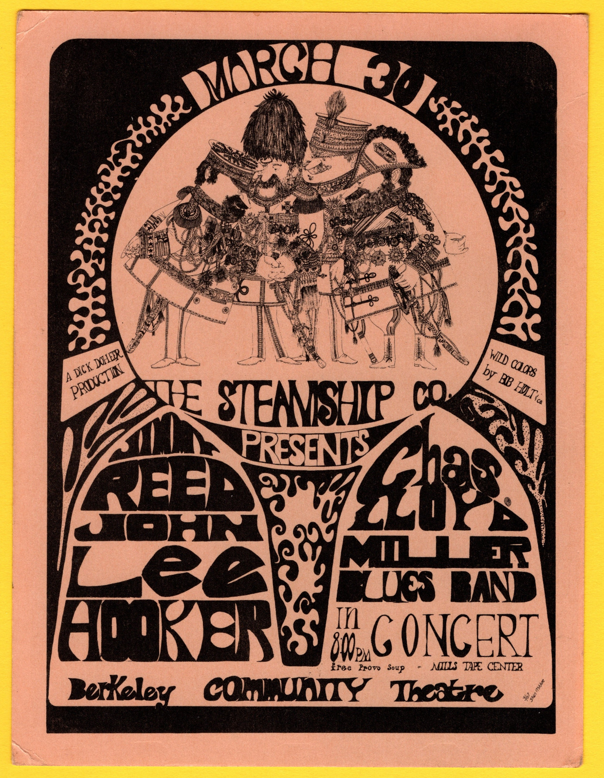 Jimmy Reed John Lee Hooker Steve Miller Berkeley 1967 Handbill