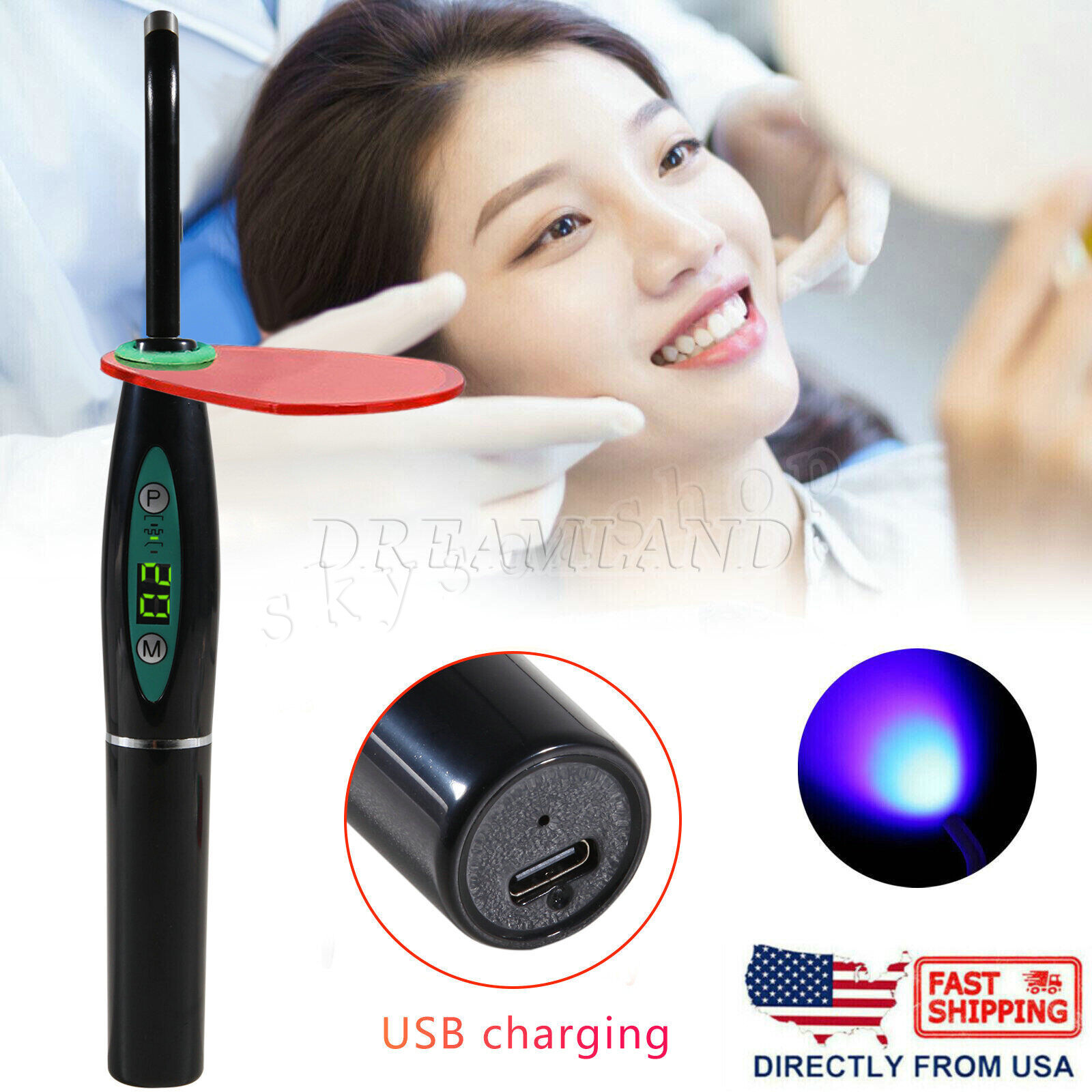 Estilo Woodpecker Inalámbrico LED Luz de Curado Lampara Dental Fotocurado Black