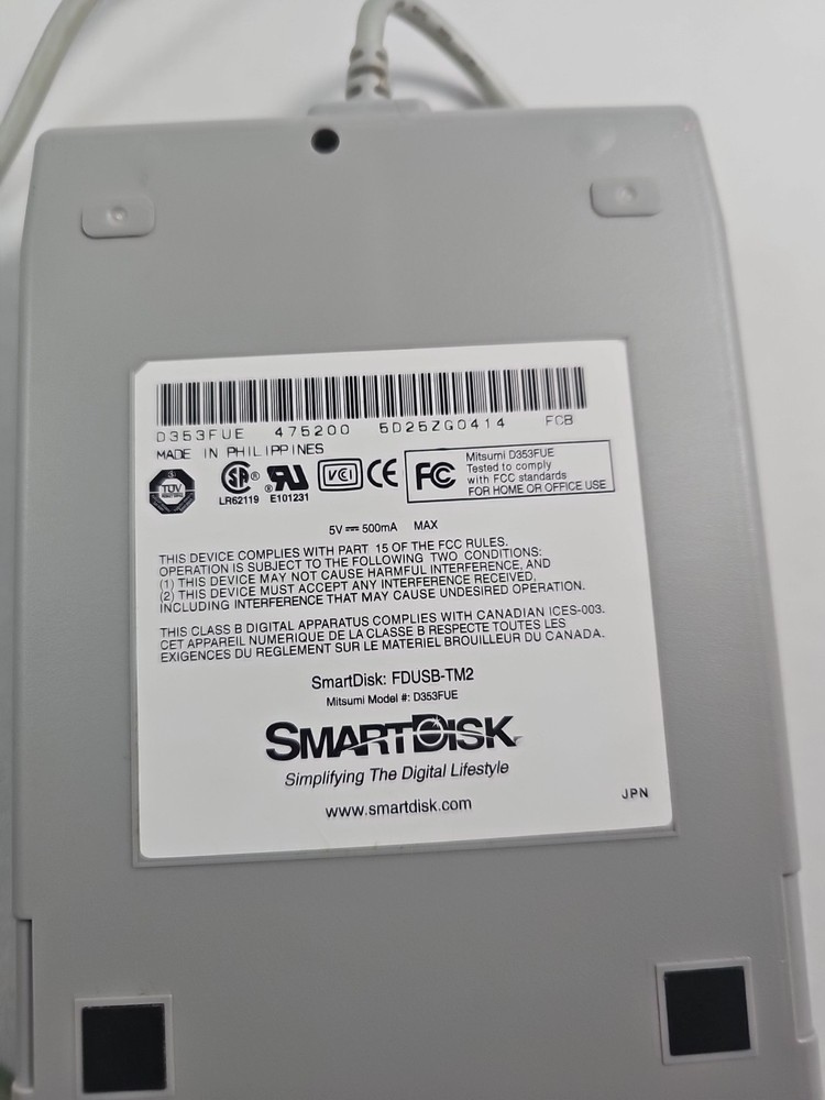 SmartDisk FDUSB-TM2 USB External 3.5" Floppy Disk Drive Mitsumi D353FUE Tested