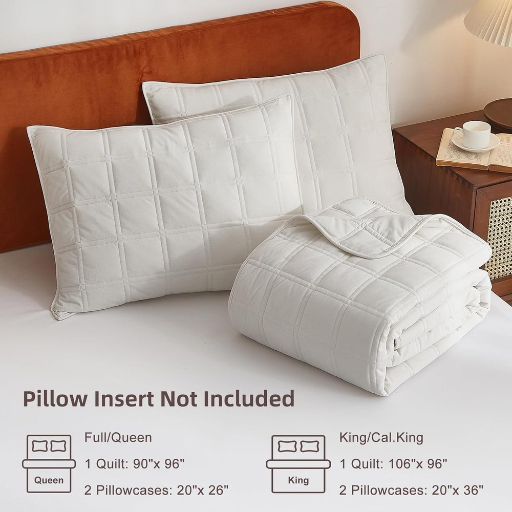 Three-Piece Cream White Set Includes 1 Quilted Comforter and 2 Pillowcases