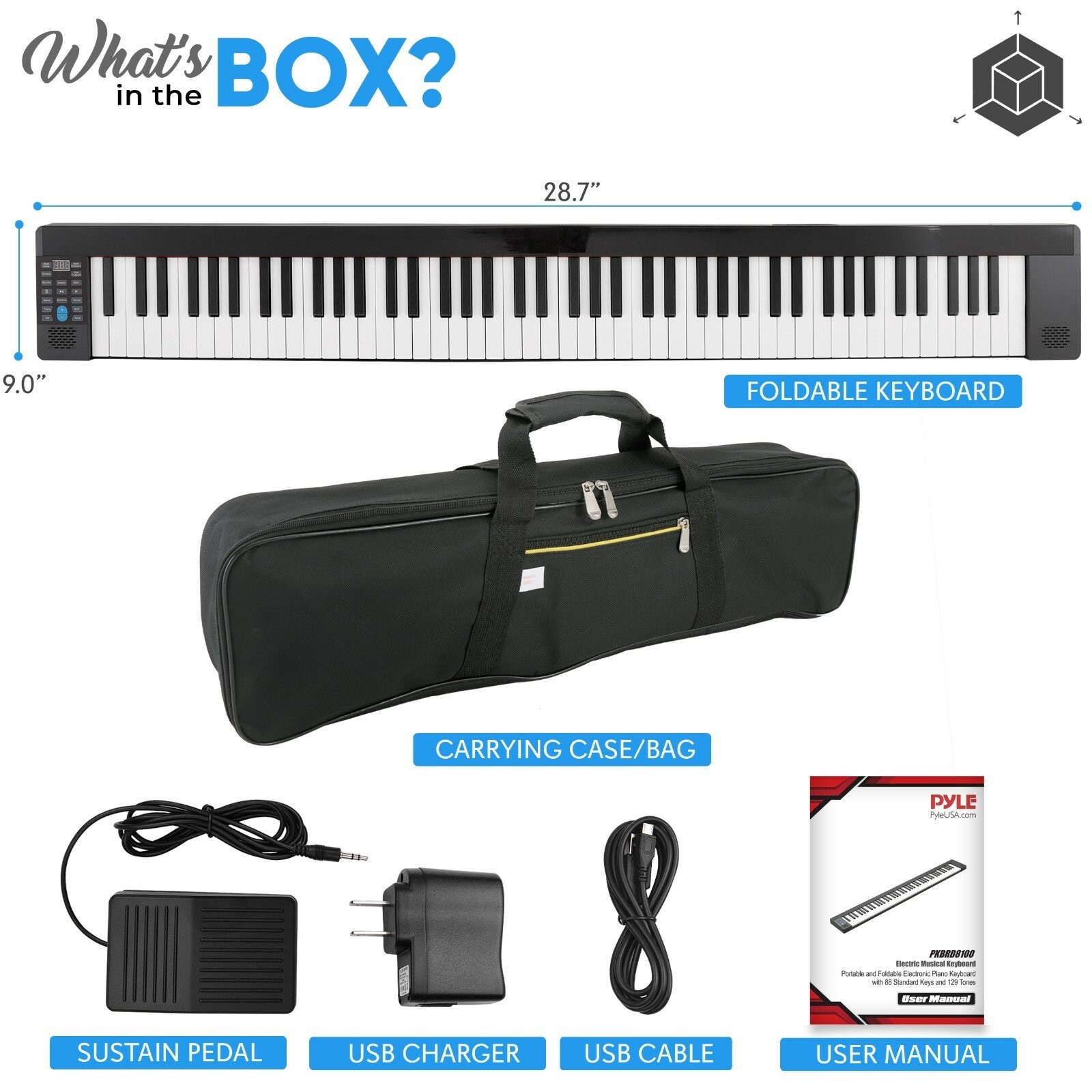 Pyle Portable and Foldable Electronic Piano Keyboard with 88 Standard Keys