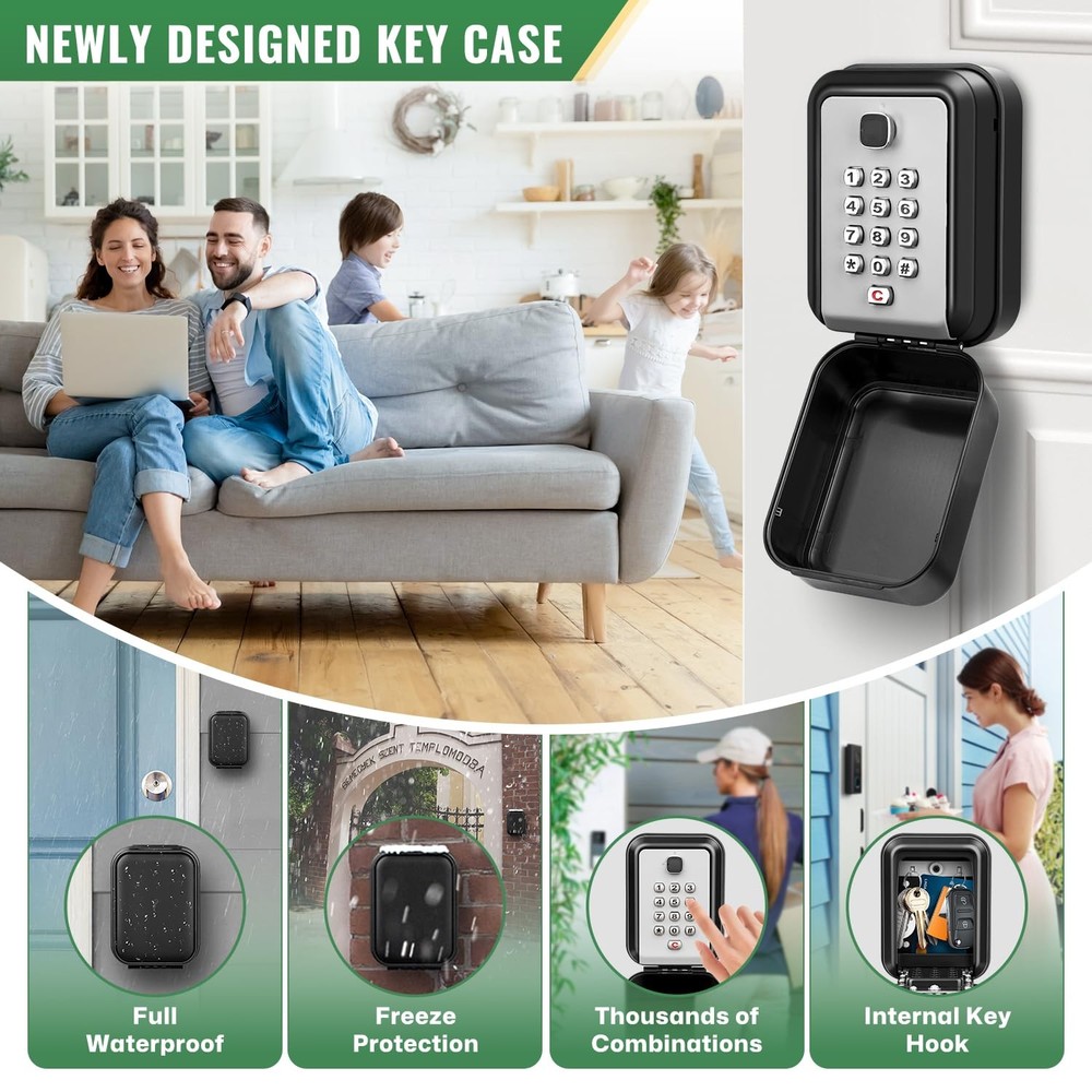 Waterproof Key Lock Box Wall Mount 12Digit Keypad Code Storage Safe Garage