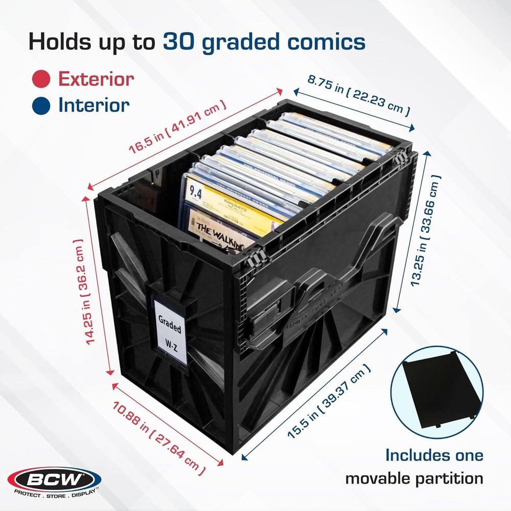 Graded Comic Book Bin with Partition – Black 1 Pack | Holds 30 Graded Comics ...