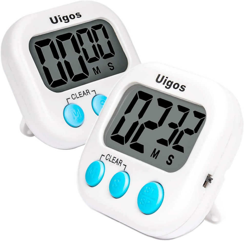 Uigos 2 Pack Digital Kitchen Timer II 2.0, Big Digits, Loud Alarm, Magnetic Back