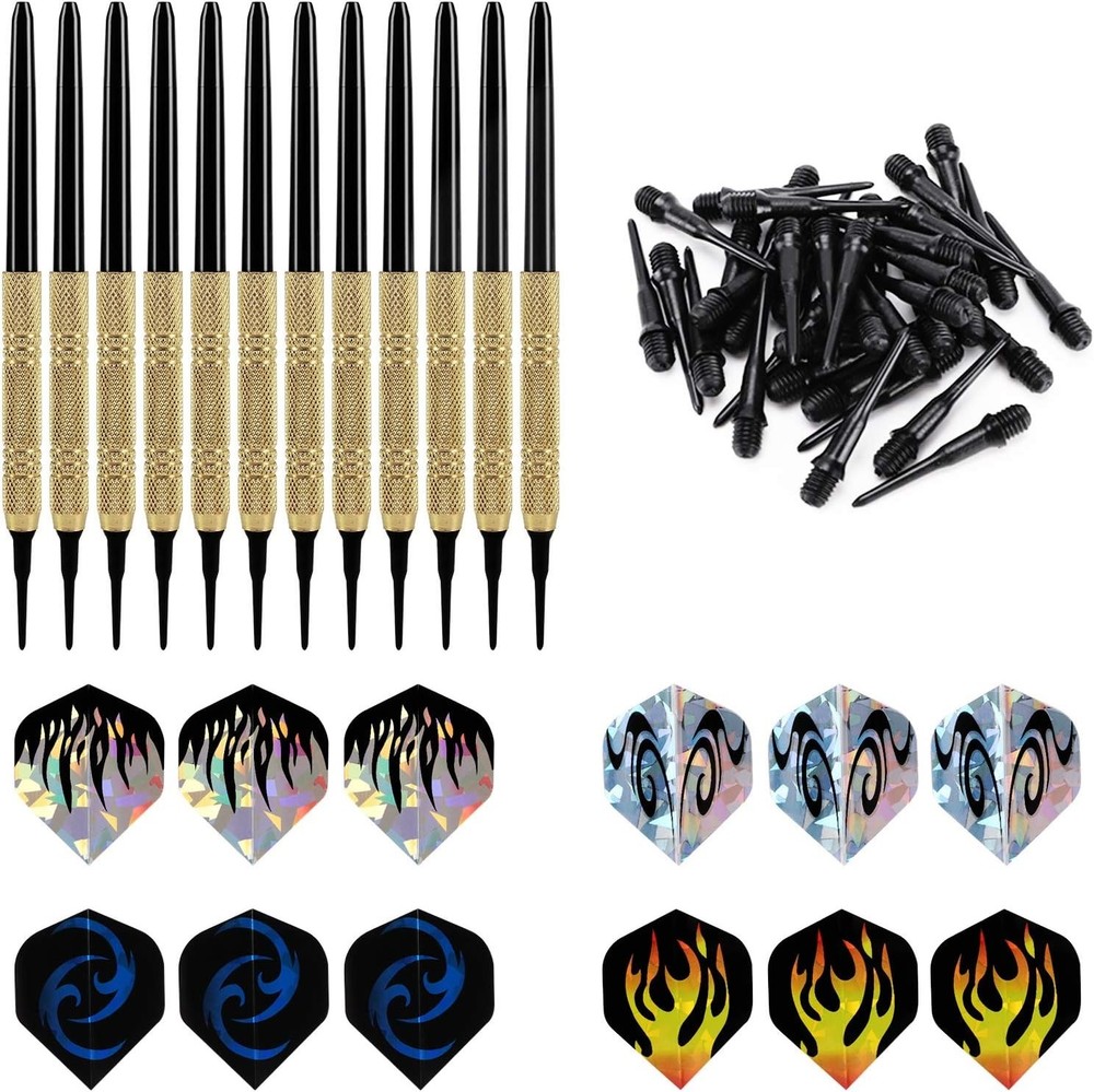Soft Tip Darts Set 12 Pack Plastic Tips + 36 Replacement Points 14g
