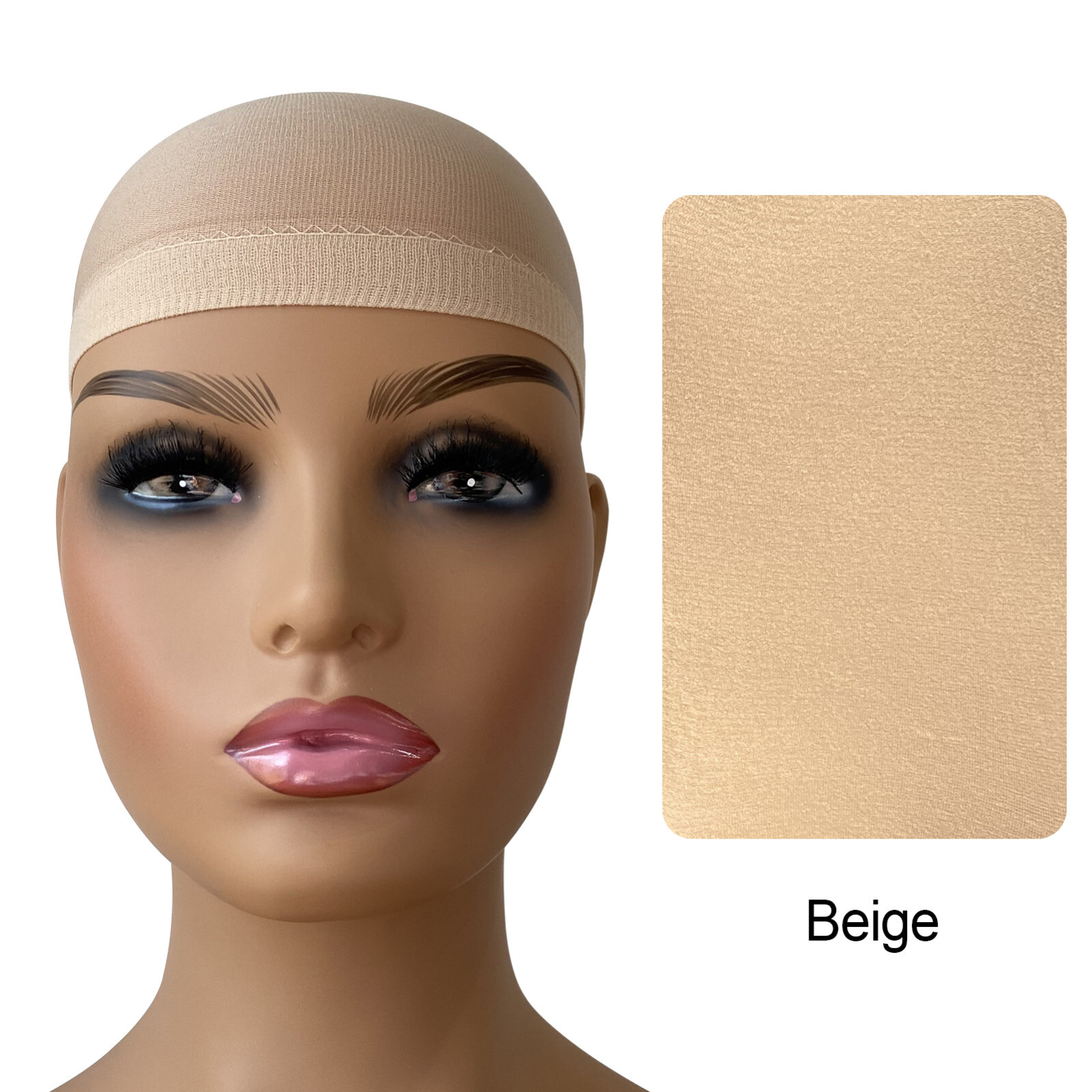 2pcs Deluxe Nylon Stocking Stretchy Wig Caps Light Coffee,Nude,Black, Beige
