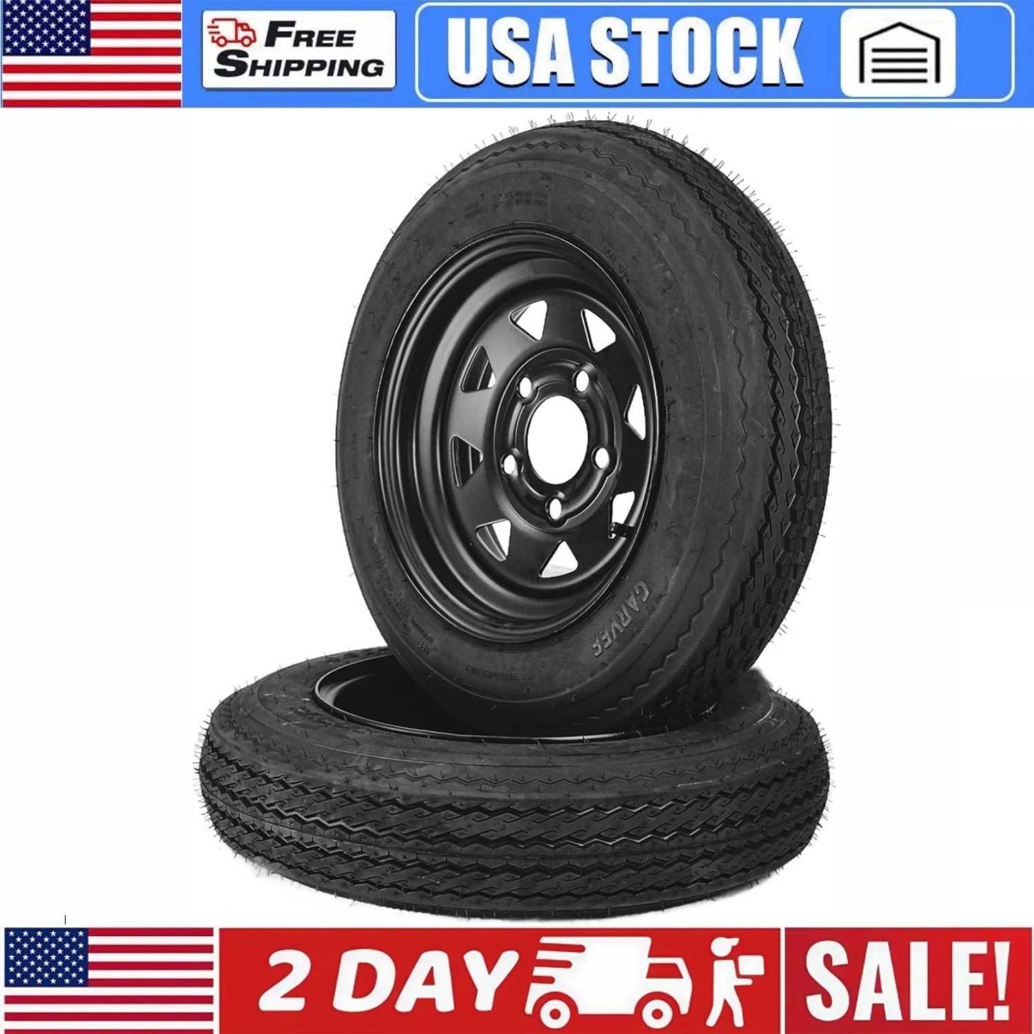 2-Pack Trailer Tire On Rim 4.80-12 480-12 4.80x12 5 Lug on 4.5" PCD 12 in Wheel