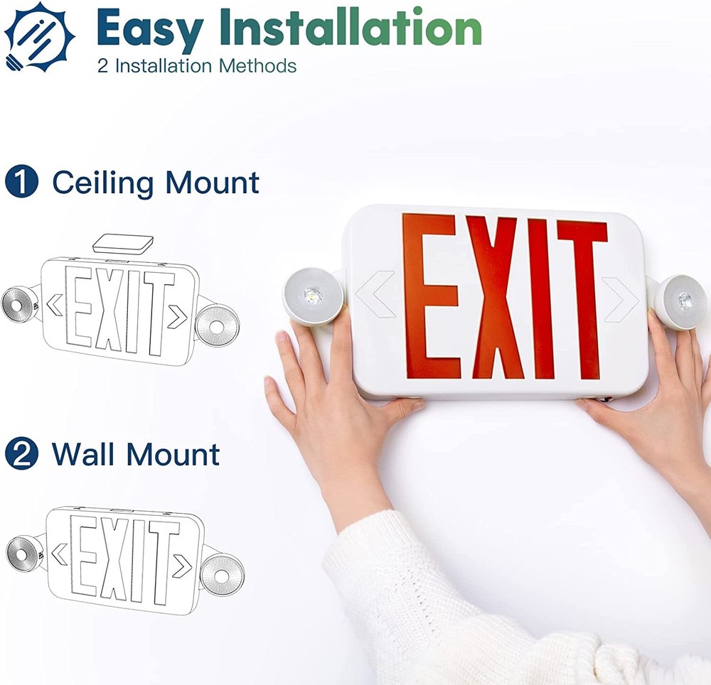 2 Pack LED Exit Sign Emergency Light Compact Combo UL listed Battery Backup(red)